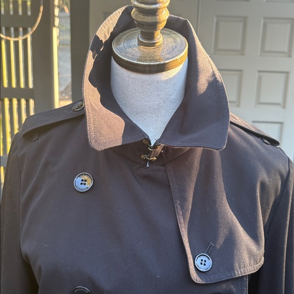 Burberry Black Trench ~ PeaCoat with Leather Detail - Picture 9 of 15